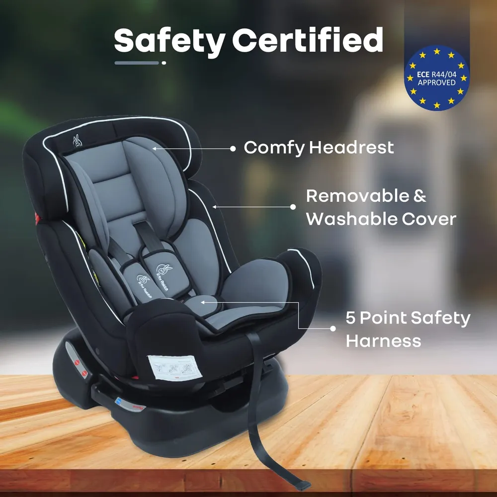 R for Rabbit Convertible Baby Car Seat Jack N Jill Grand Innovative ECE R44/04 Safety Certified Car Seat for Kids of 0 to 7 Years Age with 3 Recline Position | 6 Months of Warranty | (Black Grey)