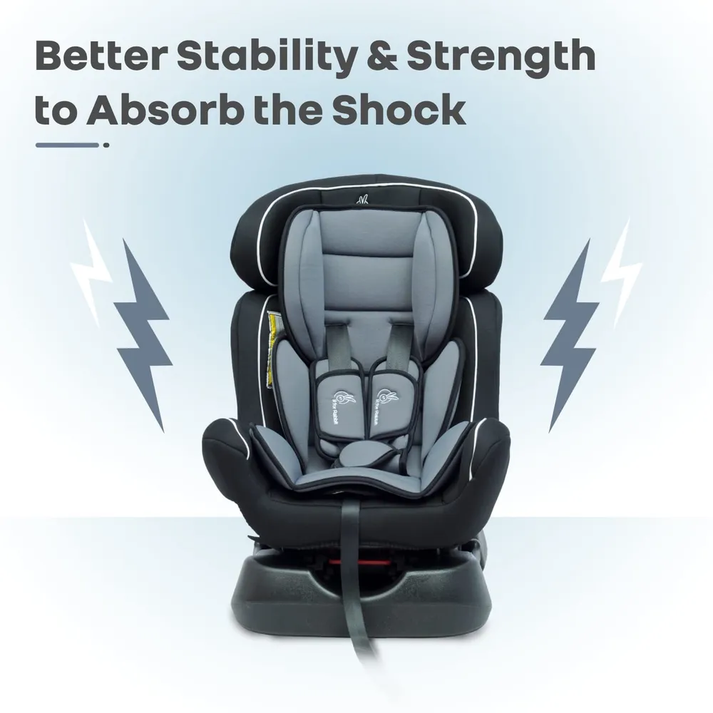 R for Rabbit Convertible Baby Car Seat Jack N Jill Grand Innovative ECE R44/04 Safety Certified Car Seat for Kids of 0 to 7 Years Age with 3 Recline Position | 6 Months of Warranty | (Black Grey)