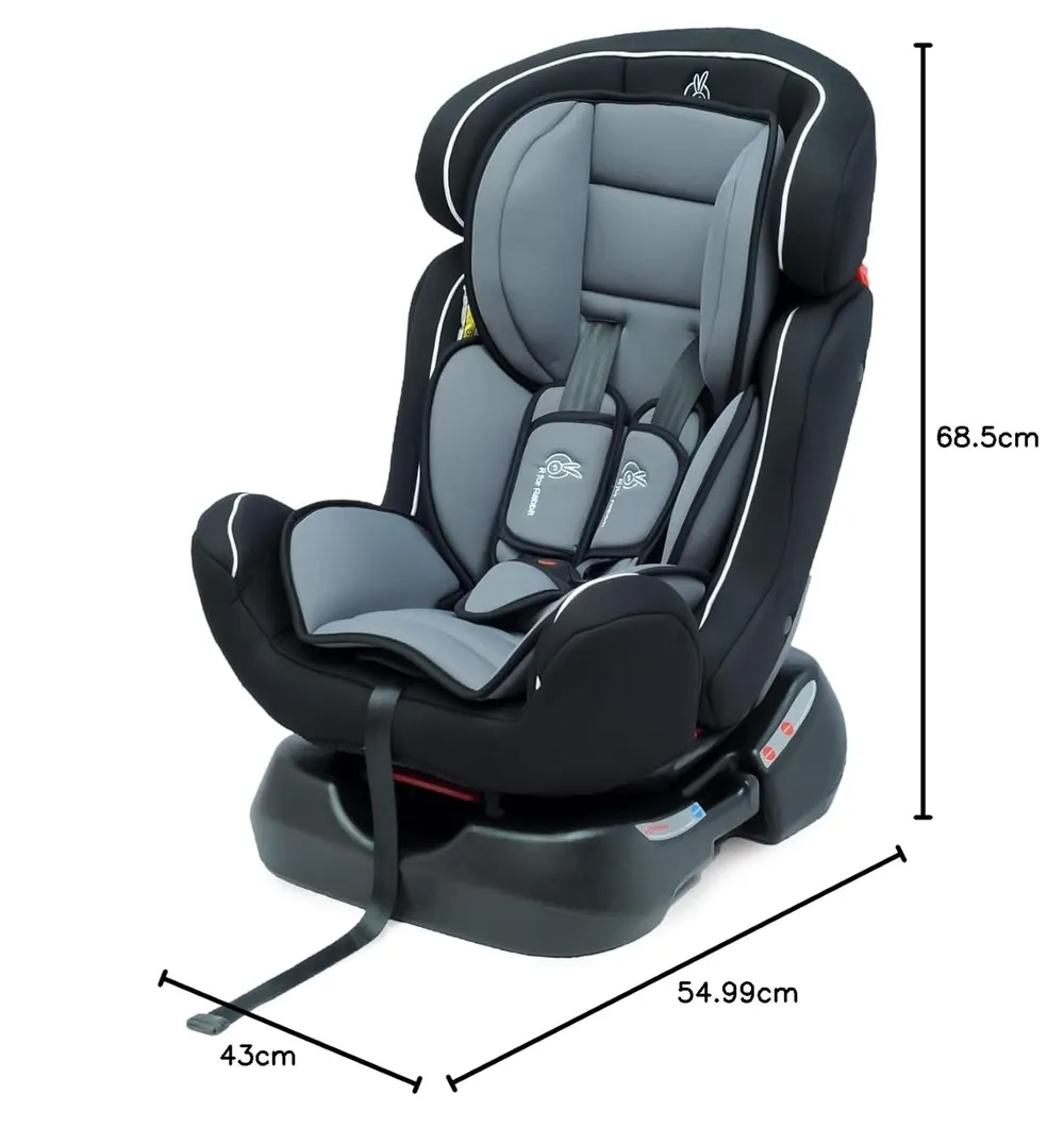 R for Rabbit Convertible Baby Car Seat Jack N Jill Grand Innovative ECE R44/04 Safety Certified Car Seat for Kids of 0 to 7 Years Age with 3 Recline Position | 6 Months of Warranty | (Black Grey)