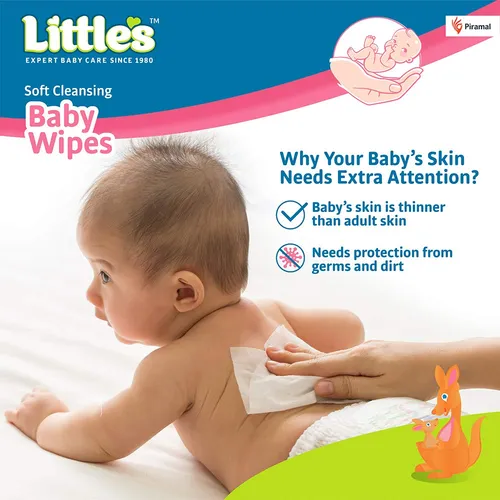 Little's Soft Cleansing Baby Wipes with Lid | 80 Wipes x Pack of 3 - 240 Wipes | Extra Thick & Moist Wet Wipes for Baby's | Prevents Rashes & Redness with Goodness of Aloe Vera, Vitamin E & Jojoba Oil