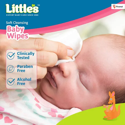 Little's Soft Cleansing Baby Wipes with Lid | 80 Wipes x Pack of 3 - 240 Wipes | Extra Thick & Moist Wet Wipes for Baby's | Prevents Rashes & Redness with Goodness of Aloe Vera, Vitamin E & Jojoba Oil