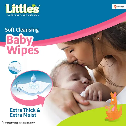 Little's Soft Cleansing Baby Wipes with Lid | 80 Wipes x Pack of 3 - 240 Wipes | Extra Thick & Moist Wet Wipes for Baby's | Prevents Rashes & Redness with Goodness of Aloe Vera, Vitamin E & Jojoba Oil