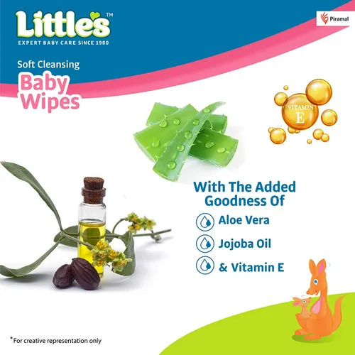 Little's Soft Cleansing Baby Wipes with Lid | 80 Wipes x Pack of 3 - 240 Wipes | Extra Thick & Moist Wet Wipes for Baby's | Prevents Rashes & Redness with Goodness of Aloe Vera, Vitamin E & Jojoba Oil