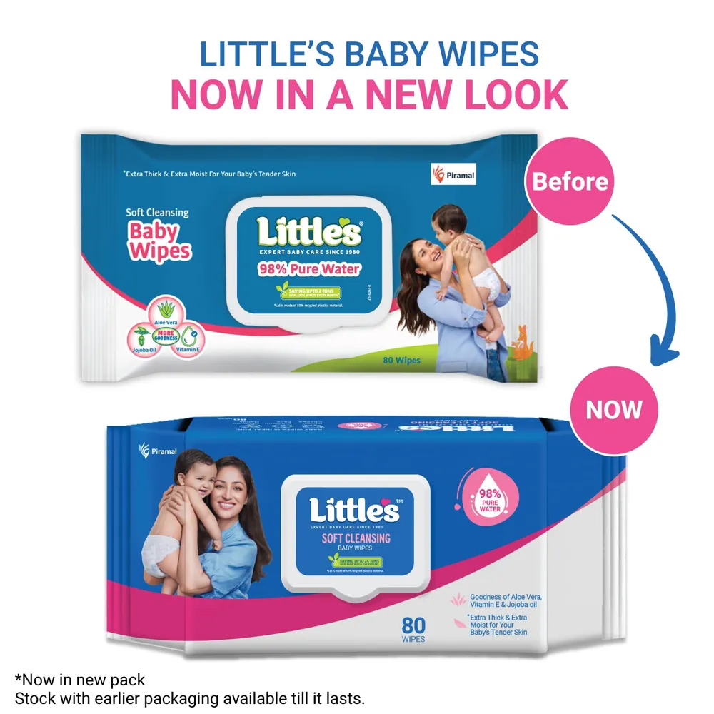 Little's Soft Cleansing Baby Wipes with Lid | 80 Wipes x Pack of 3 - 240 Wipes | Extra Thick & Moist Wet Wipes for Baby's | Prevents Rashes & Redness with Goodness of Aloe Vera, Vitamin E & Jojoba Oil