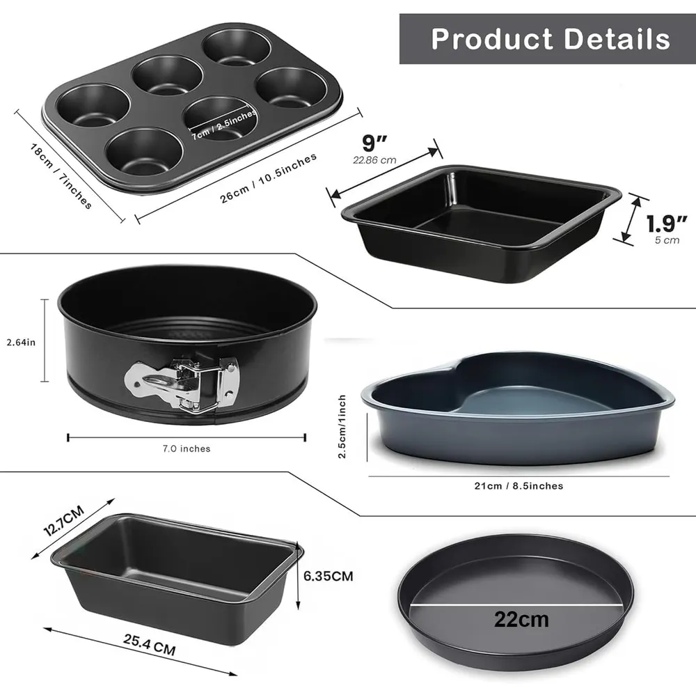 PureBake 8-Piece Bakeware Set | Carbon Steel Non-Stick Cake Moulds for OTG, Microwave & Oven | Baking Tins Combo for Cake, Muffin, Bread | Dishwasher Safe Baking Set