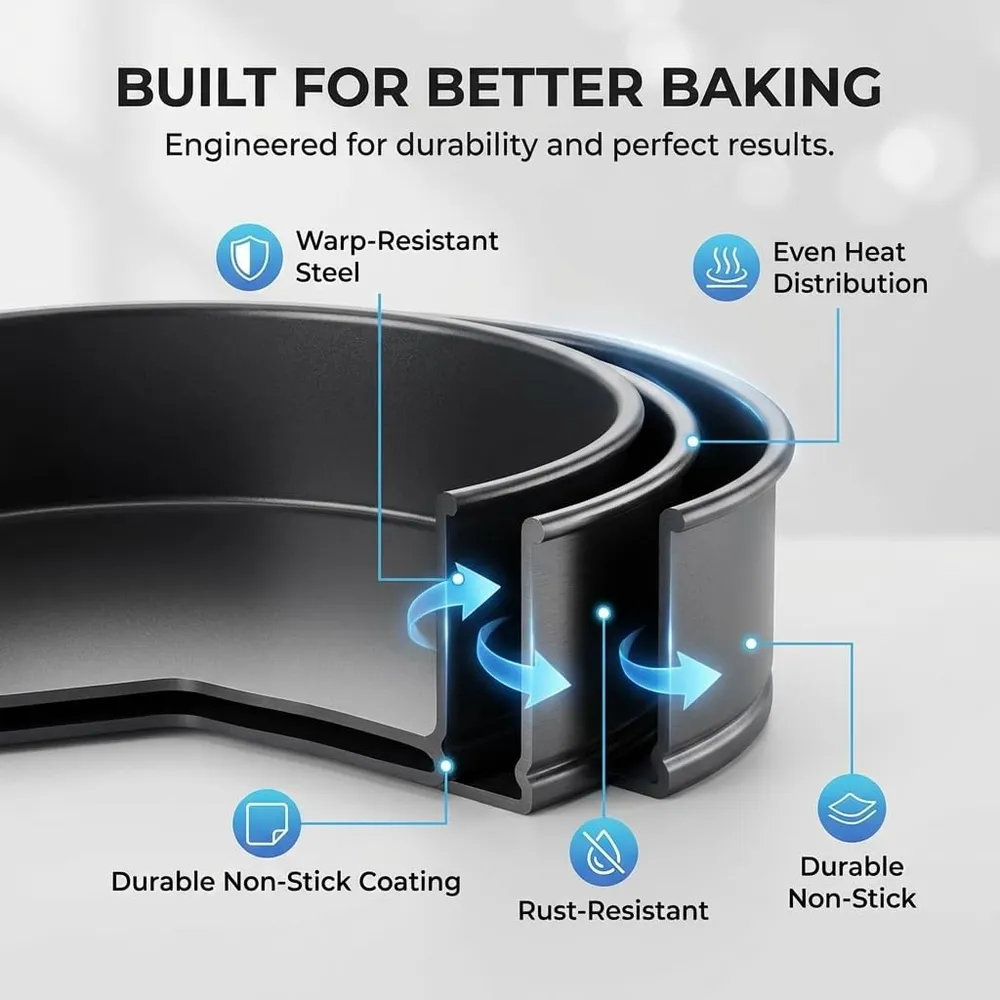 PureBake 8-Piece Bakeware Set | Carbon Steel Non-Stick Cake Moulds for OTG, Microwave & Oven | Baking Tins Combo for Cake, Muffin, Bread | Dishwasher Safe Baking Set
