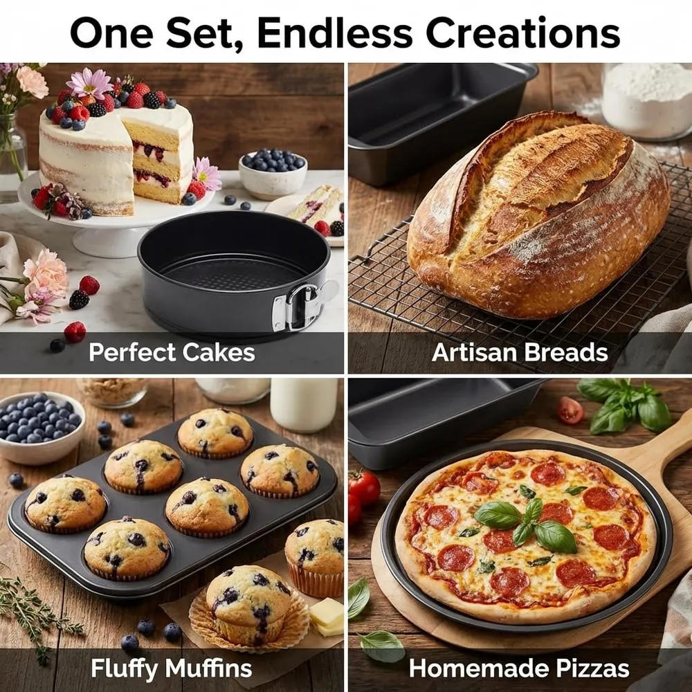 PureBake 8-Piece Bakeware Set | Carbon Steel Non-Stick Cake Moulds for OTG, Microwave & Oven | Baking Tins Combo for Cake, Muffin, Bread | Dishwasher Safe Baking Set