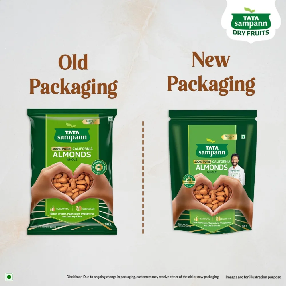 Tata Sampann Pure California Almonds/Badam Whole, 500g, Real Nuts, High in Fiber, Badam Giri, Rich in Protein, Magnesium, Phosphorus and Dietary Fibre, Nuts & Dry Fruits