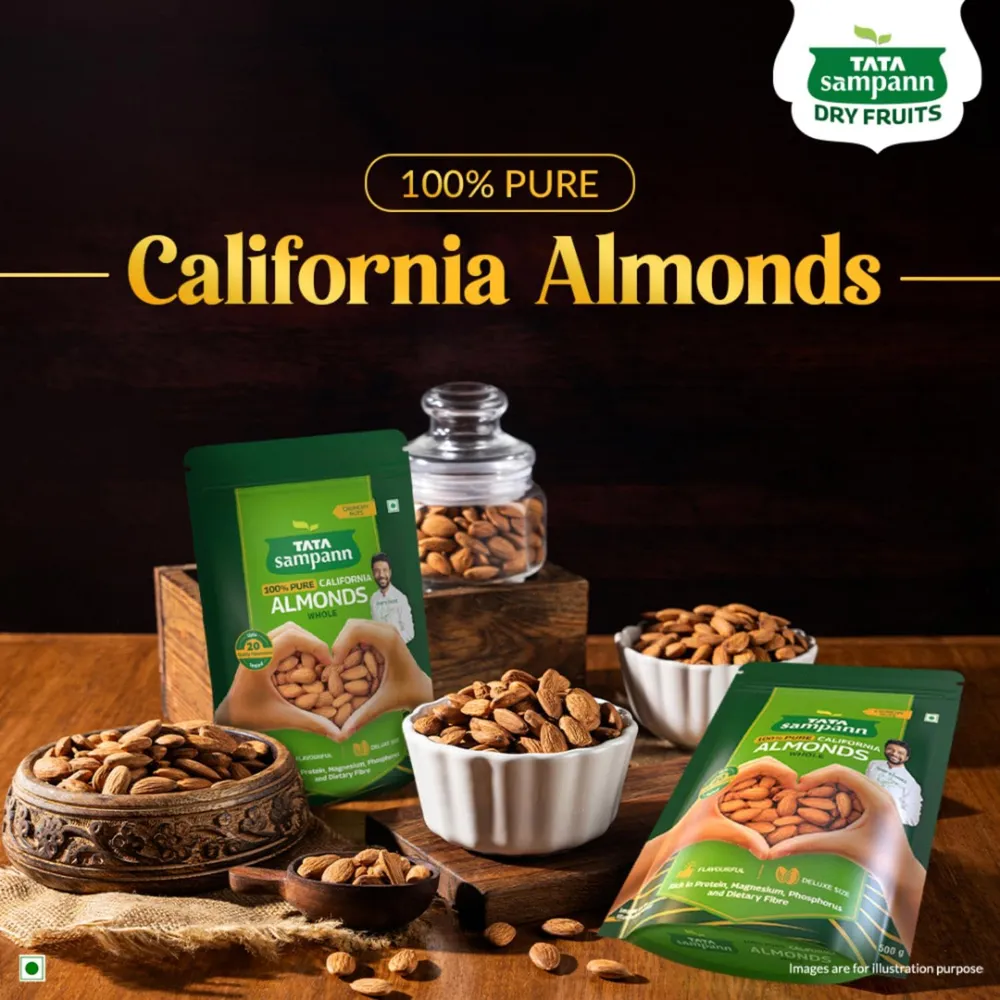 Tata Sampann Pure California Almonds/Badam Whole, 500g, Real Nuts, High in Fiber, Badam Giri, Rich in Protein, Magnesium, Phosphorus and Dietary Fibre, Nuts & Dry Fruits
