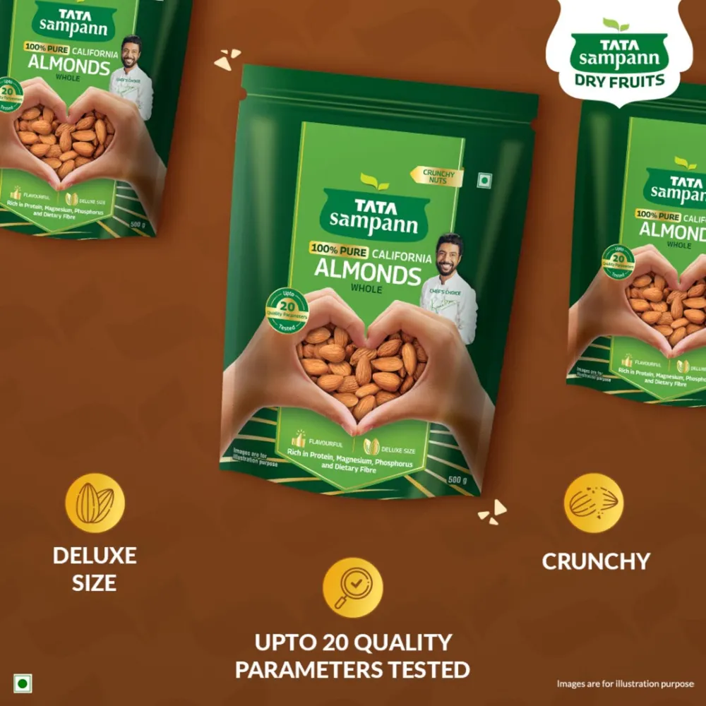 Tata Sampann Pure California Almonds/Badam Whole, 500g, Real Nuts, High in Fiber, Badam Giri, Rich in Protein, Magnesium, Phosphorus and Dietary Fibre, Nuts & Dry Fruits