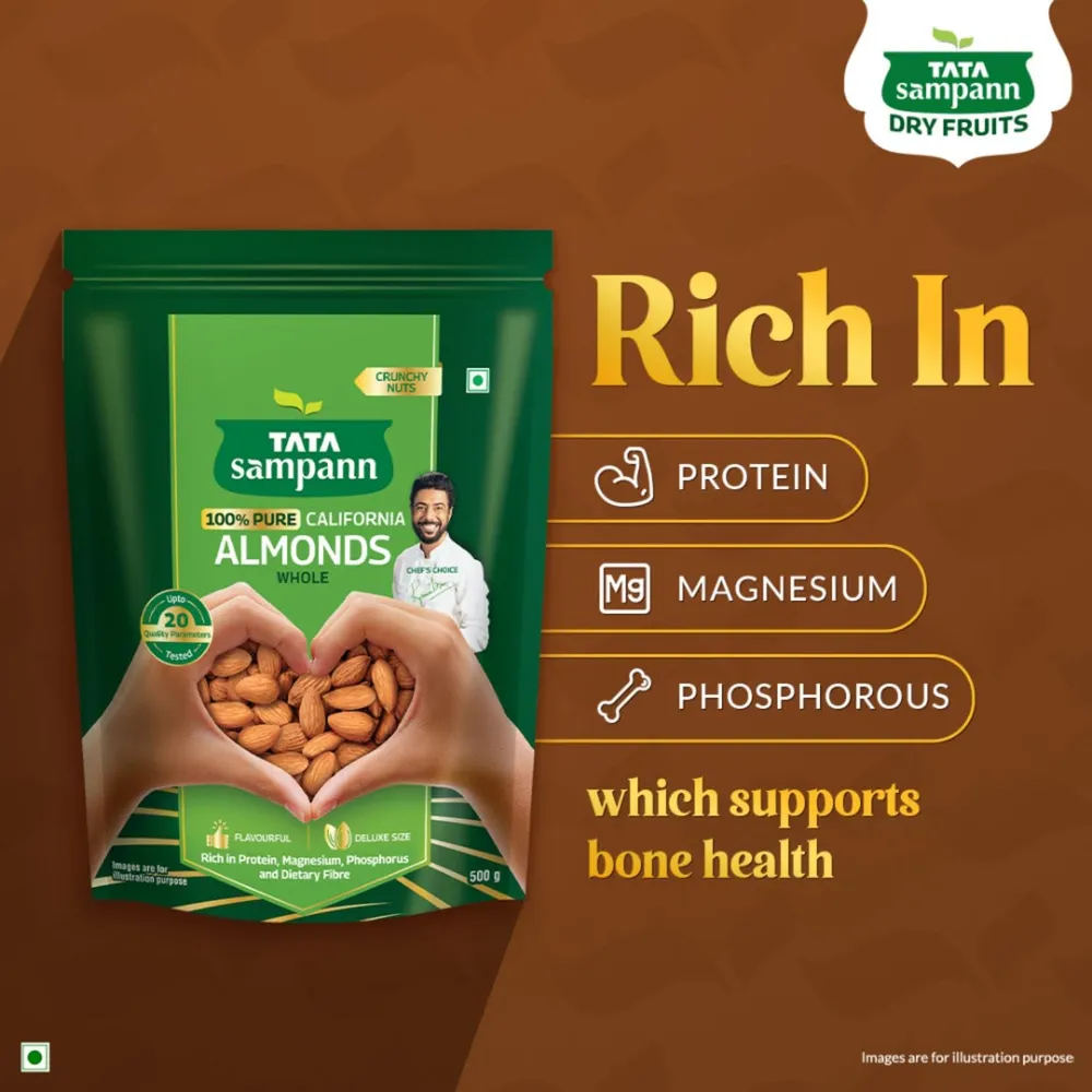 Tata Sampann Pure California Almonds/Badam Whole, 500g, Real Nuts, High in Fiber, Badam Giri, Rich in Protein, Magnesium, Phosphorus and Dietary Fibre, Nuts & Dry Fruits