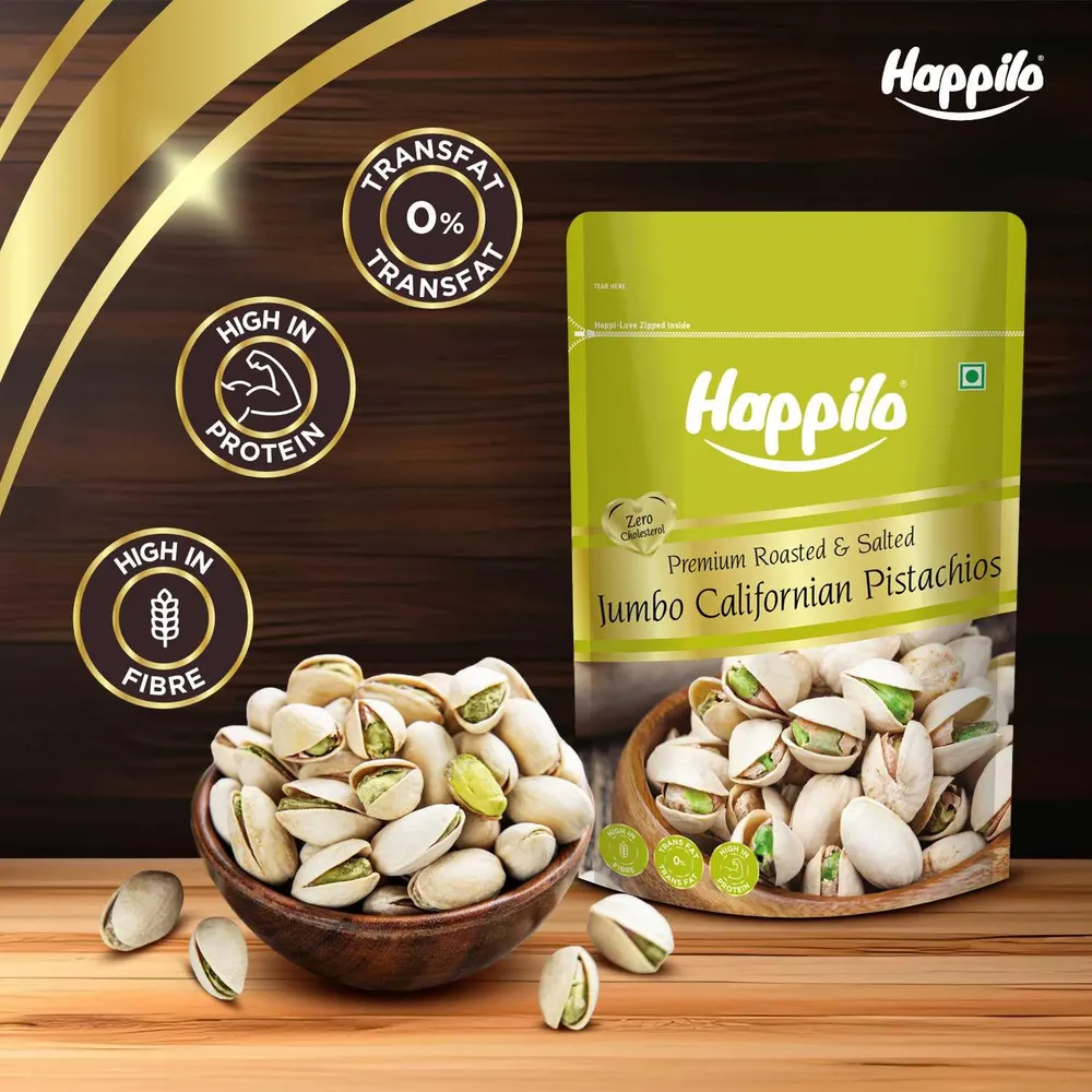 Happilo Premium California Roasted & Salted Pistachios 200g | Healthy Snacks, Dry Fruits, Pista | Tasty & Healthy | High in Protein & Dietary Fiber | Low Calorie Nuts