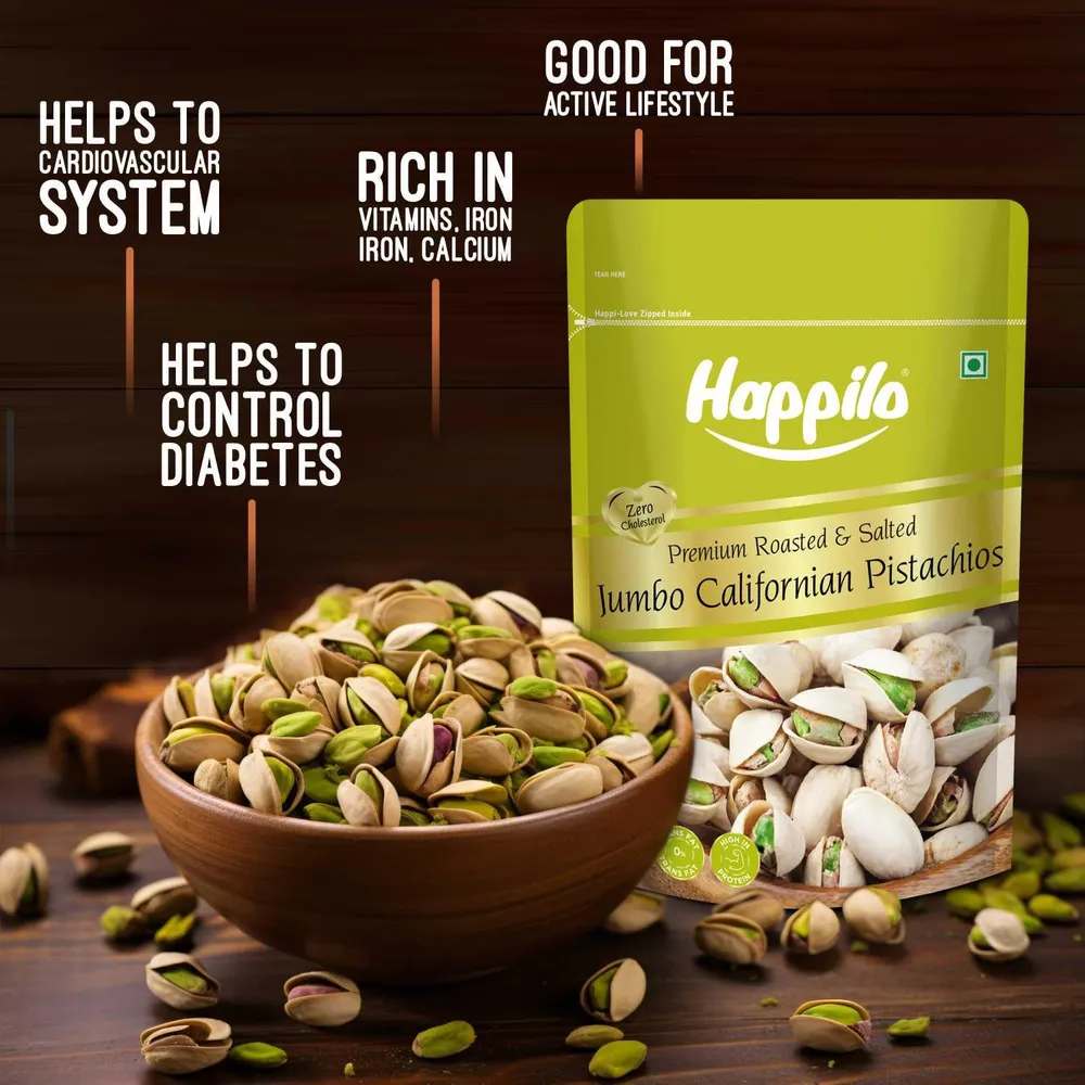 Happilo Premium California Roasted & Salted Pistachios 200g | Healthy Snacks, Dry Fruits, Pista | Tasty & Healthy | High in Protein & Dietary Fiber | Low Calorie Nuts