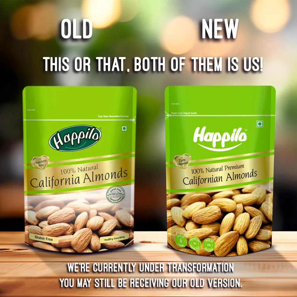 Happilo Premium Natural Californian Almonds 200g | Badam Giri, Healthy Snacks, Dry Fruits | Crunchy Nuts | High in Fiber | Rich in Protein | Magnesium | Phosphorus | Dietary Fibre | Zero Cholesterol