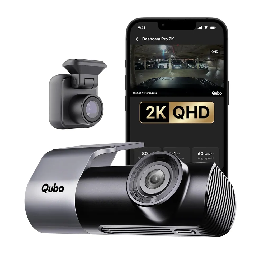 Qubo Car Dashcam [New Launch] Pro 2K Front + Rear by Hero Group | Dual Channel Dash Cam | Wide Angle View | G-Sensor | Wi-Fi | Emergency Recording | Supports Up to 1 TB SD Card