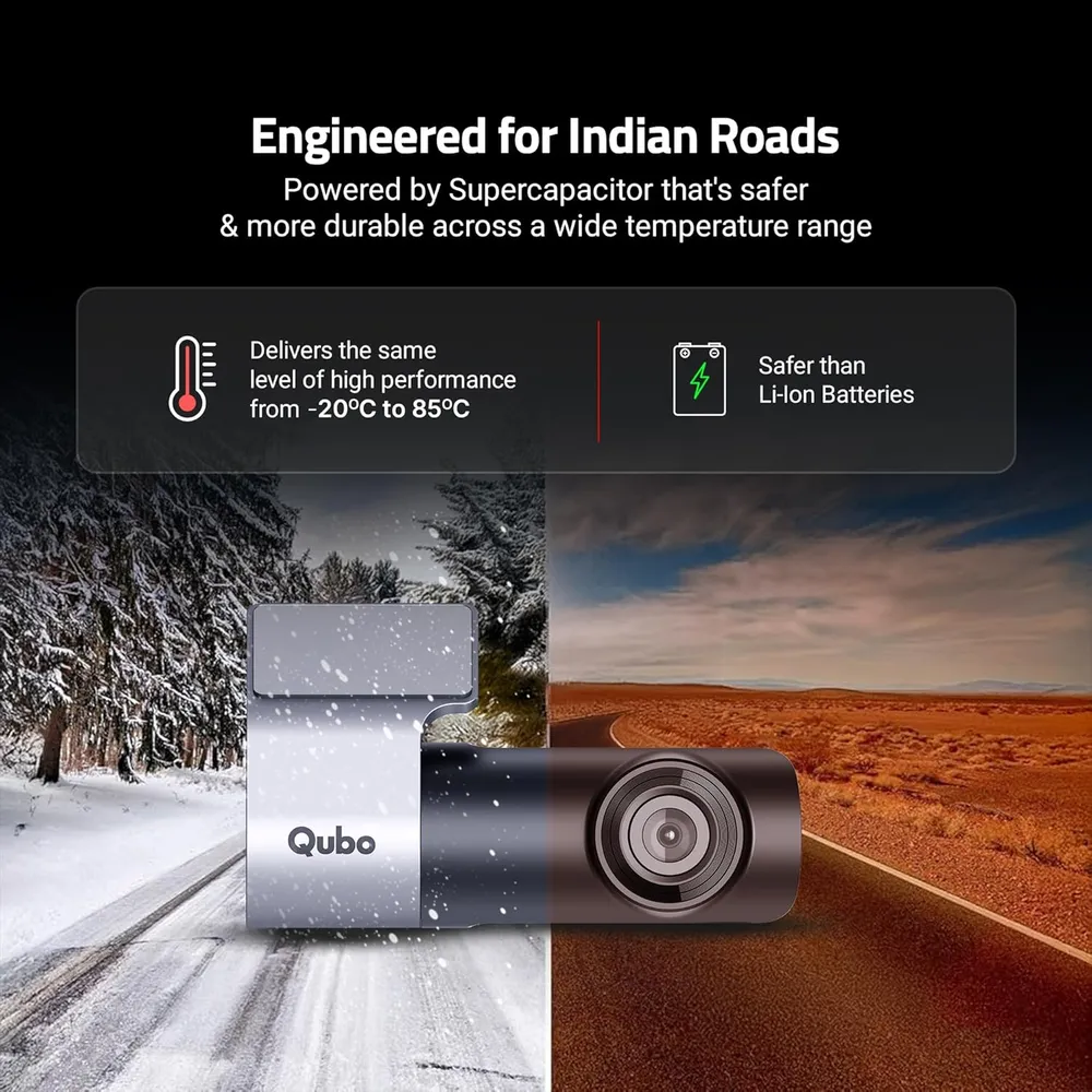 Qubo Car Dashcam [New Launch] Pro 2K Front + Rear by Hero Group | Dual Channel Dash Cam | Wide Angle View | G-Sensor | Wi-Fi | Emergency Recording | Supports Up to 1 TB SD Card