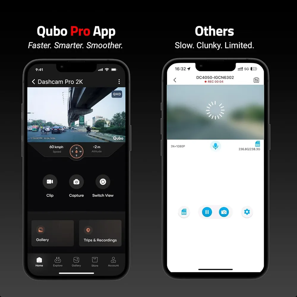 Qubo Car Dashcam [New Launch] Pro 2K Front + Rear by Hero Group | Dual Channel Dash Cam | Wide Angle View | G-Sensor | Wi-Fi | Emergency Recording | Supports Up to 1 TB SD Card
