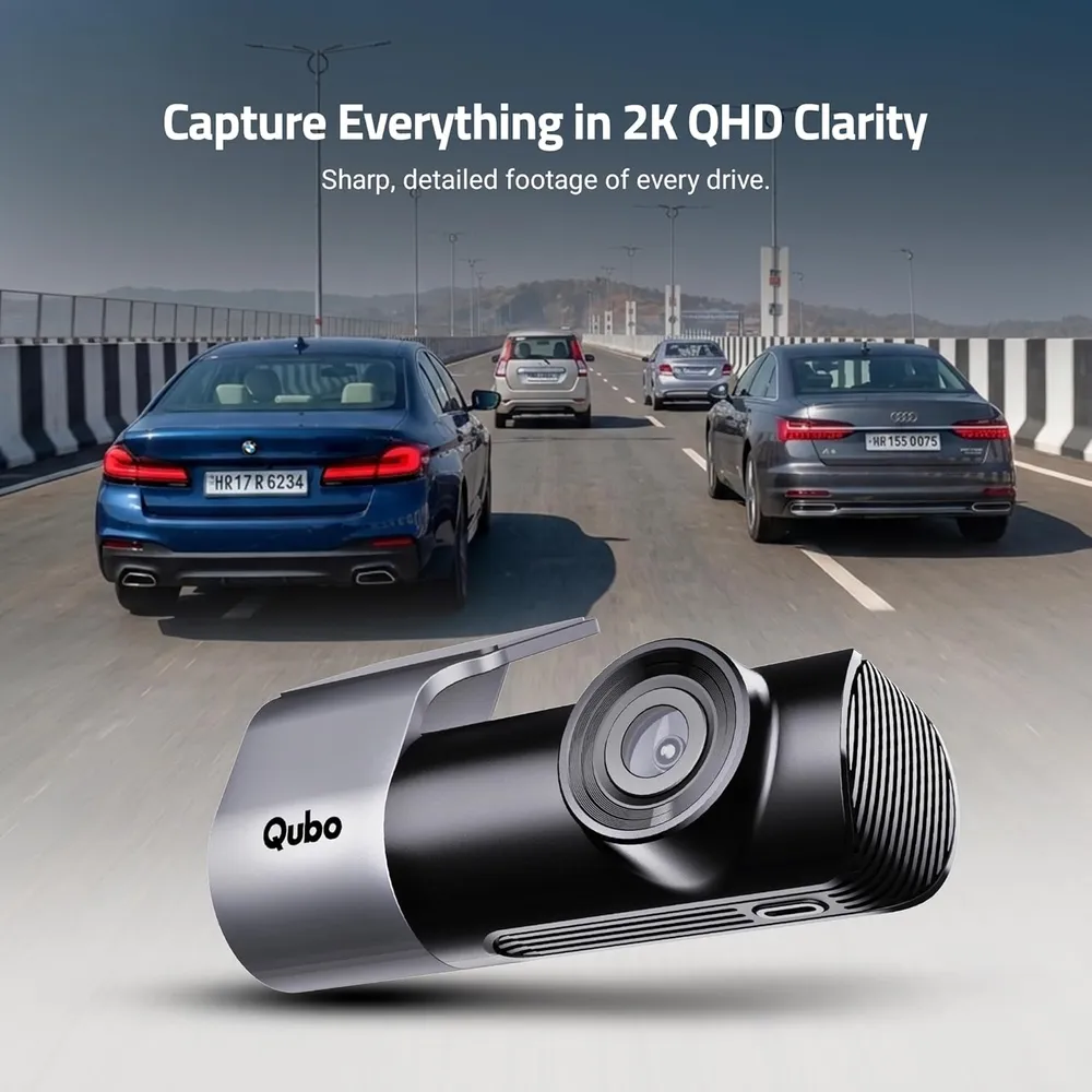 Qubo Car Dashcam [New Launch] Pro 2K Front + Rear by Hero Group | Dual Channel Dash Cam | Wide Angle View | G-Sensor | Wi-Fi | Emergency Recording | Supports Up to 1 TB SD Card