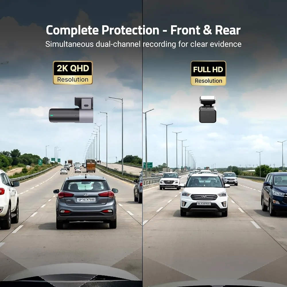 Qubo Car Dashcam [New Launch] Pro 2K Front + Rear by Hero Group | Dual Channel Dash Cam | Wide Angle View | G-Sensor | Wi-Fi | Emergency Recording | Supports Up to 1 TB SD Card