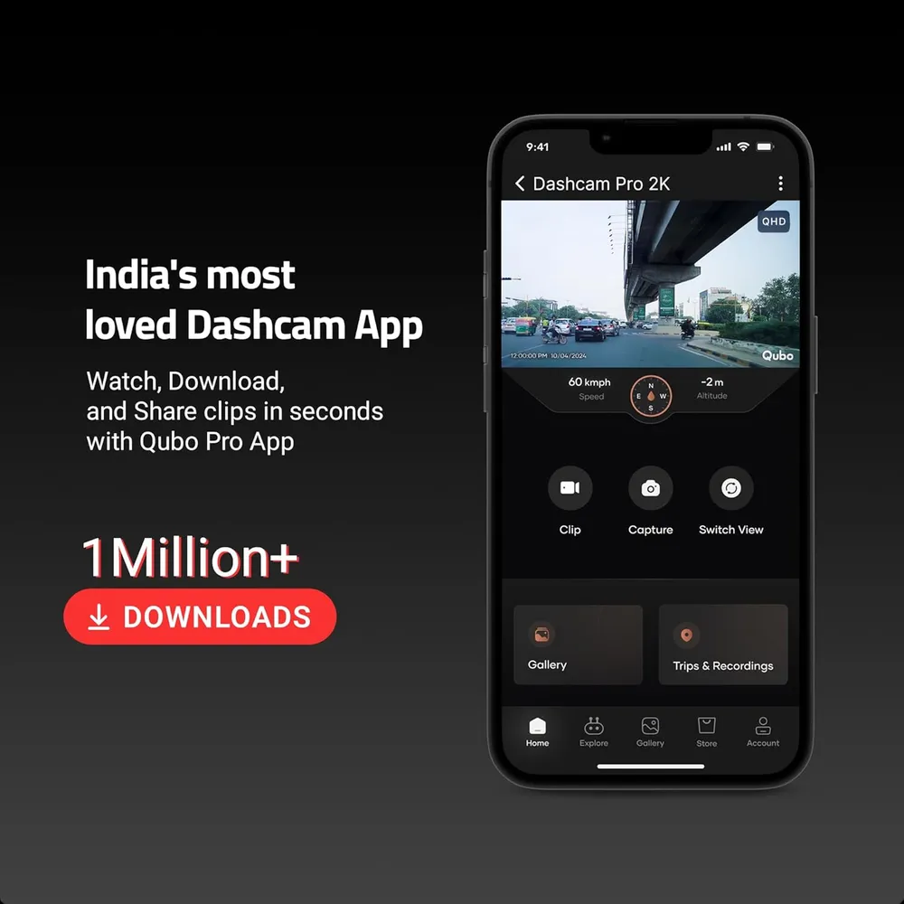 Qubo Car Dashcam [New Launch] Pro 2K Front + Rear by Hero Group | Dual Channel Dash Cam | Wide Angle View | G-Sensor | Wi-Fi | Emergency Recording | Supports Up to 1 TB SD Card