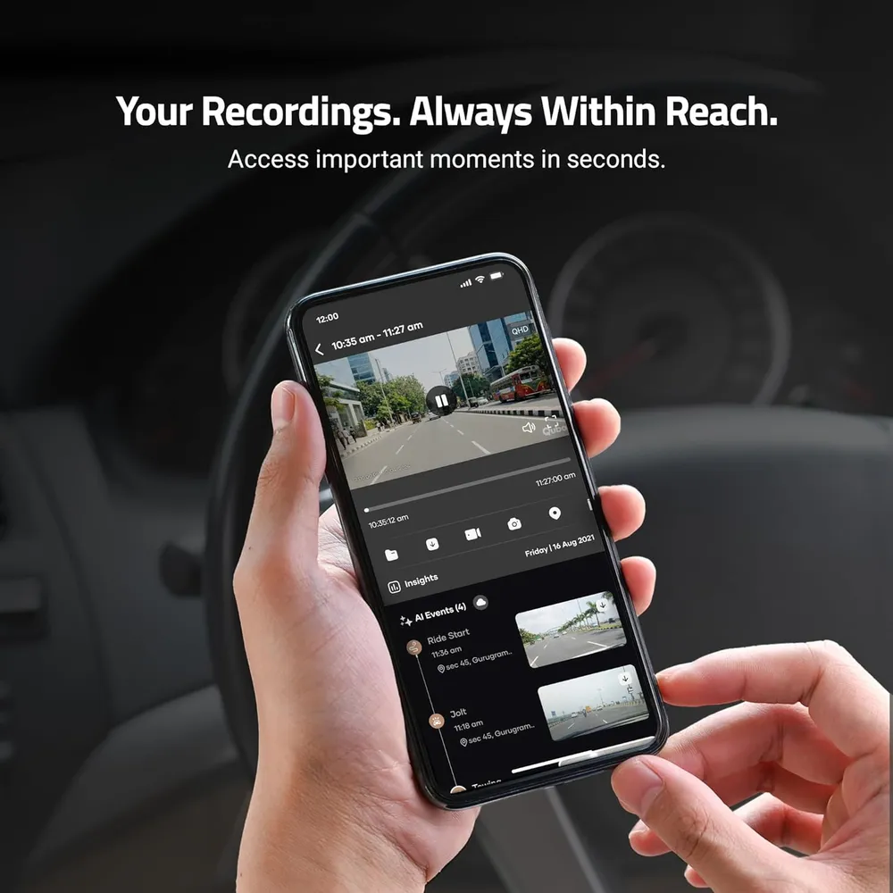 Qubo Car Dashcam [New Launch] Pro 2K Front + Rear by Hero Group | Dual Channel Dash Cam | Wide Angle View | G-Sensor | Wi-Fi | Emergency Recording | Supports Up to 1 TB SD Card