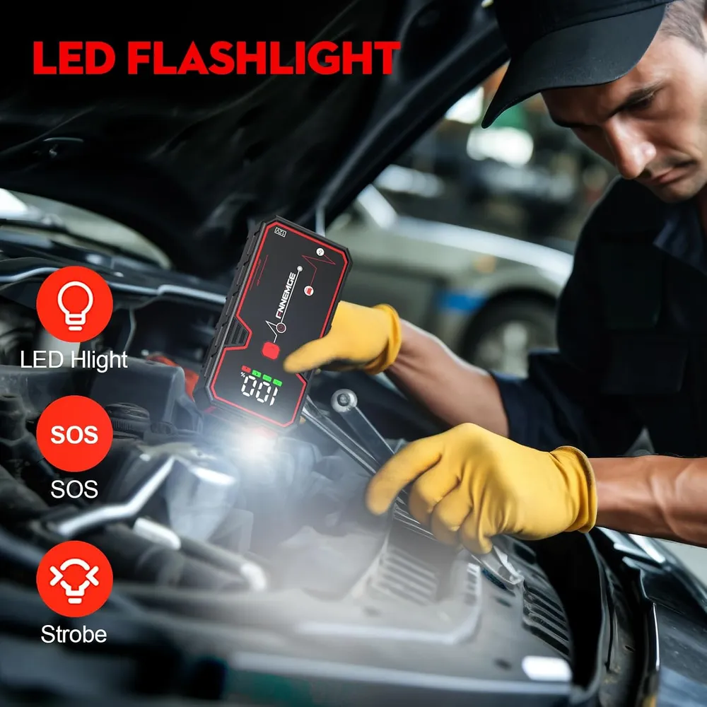 FNNEMGE Car Jump Starter 6000A Peak 21800mAh 12V Super Safe Jump Starter(Up to 8.0L Gas or 6.5L Diesel Engine), with USB Charge Output Port,LED Light,HD Large Screen.
