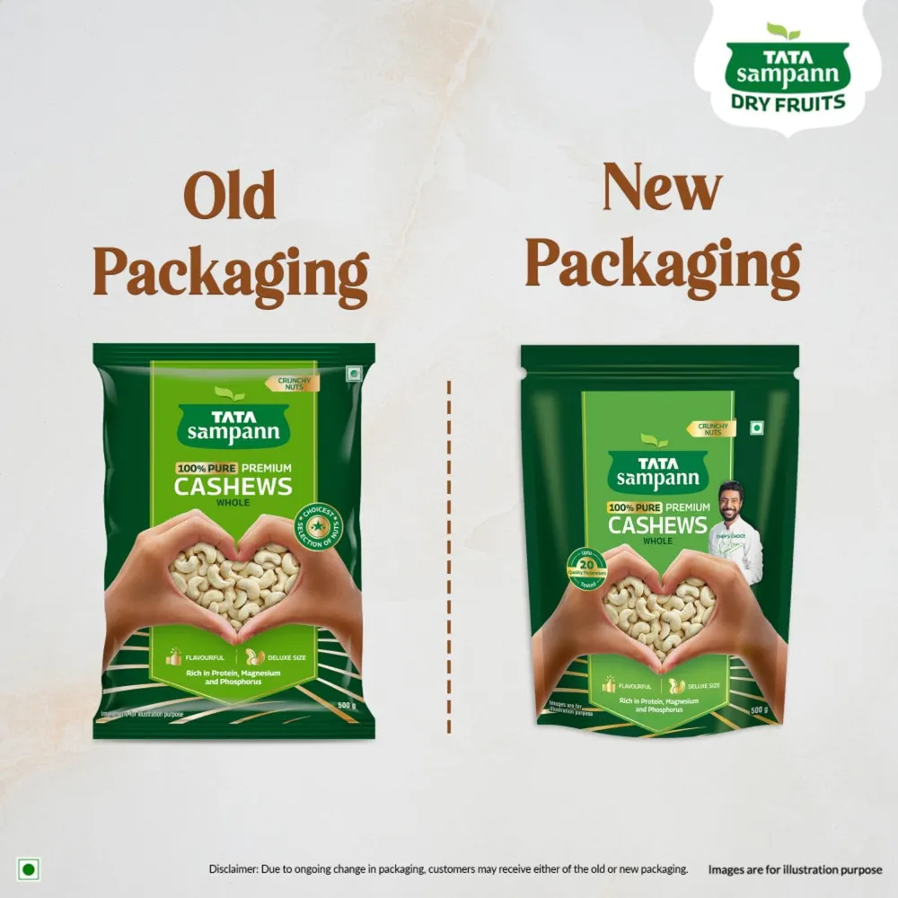 Tata Sampann Pure Cashews Whole/Kaju, 500g, Nutritious & Delicious, Premium Kaju nuts, Rich in Protein, Magnesium & Phosphorus, Deluxe Size & Crunchy Nuts