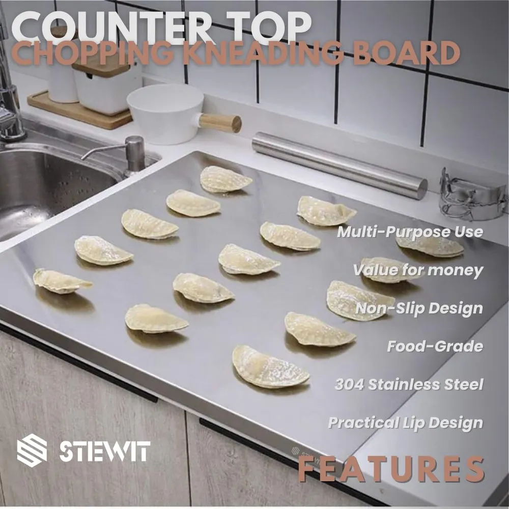 Stewit® Large Stainless Steel Cutting Board for Kitchen,Chopping Board for Meat, Vegetables & Fruit, Extra Large Heavy Duty Countertop Surface, Easy to Clean & Durable
