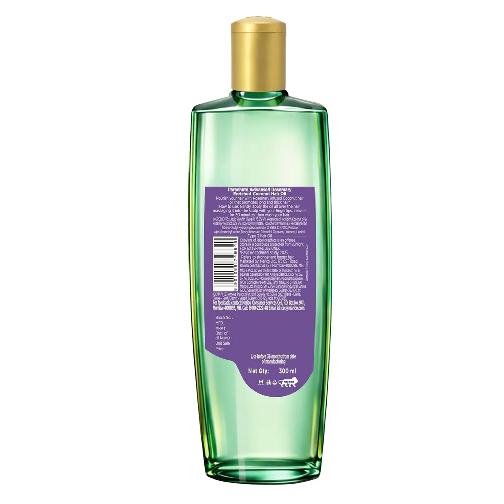 Parachute Advansed Rosemary-enriched Coconut Hair Oil| Rosemary Hair Oil| Superfoods Magic| Long & Thick Hair|300 Ml