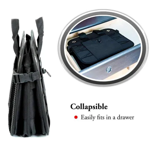 DOUBLE R BAGS Collapsible Car Trunk Organizer with 4 Compartments & 7 Pockets | Heavy Duty Polyester Storage Bag for SUV, Sedan, Minivan, Boot & Garage (Black, 32x60x37 cm)