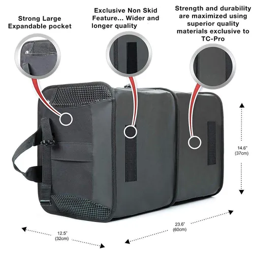DOUBLE R BAGS Collapsible Car Trunk Organizer with 4 Compartments & 7 Pockets | Heavy Duty Polyester Storage Bag for SUV, Sedan, Minivan, Boot & Garage (Black, 32x60x37 cm)