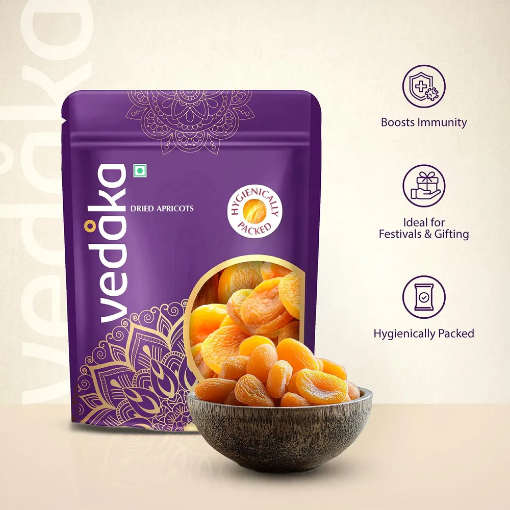 Amazon Brand - Vedaka Dried Apricots | 500 g | Premium Khumani/Jardalu | Boosts Immunity | Soft and Chewy Dehydrated Fruits | No Added Preservatives