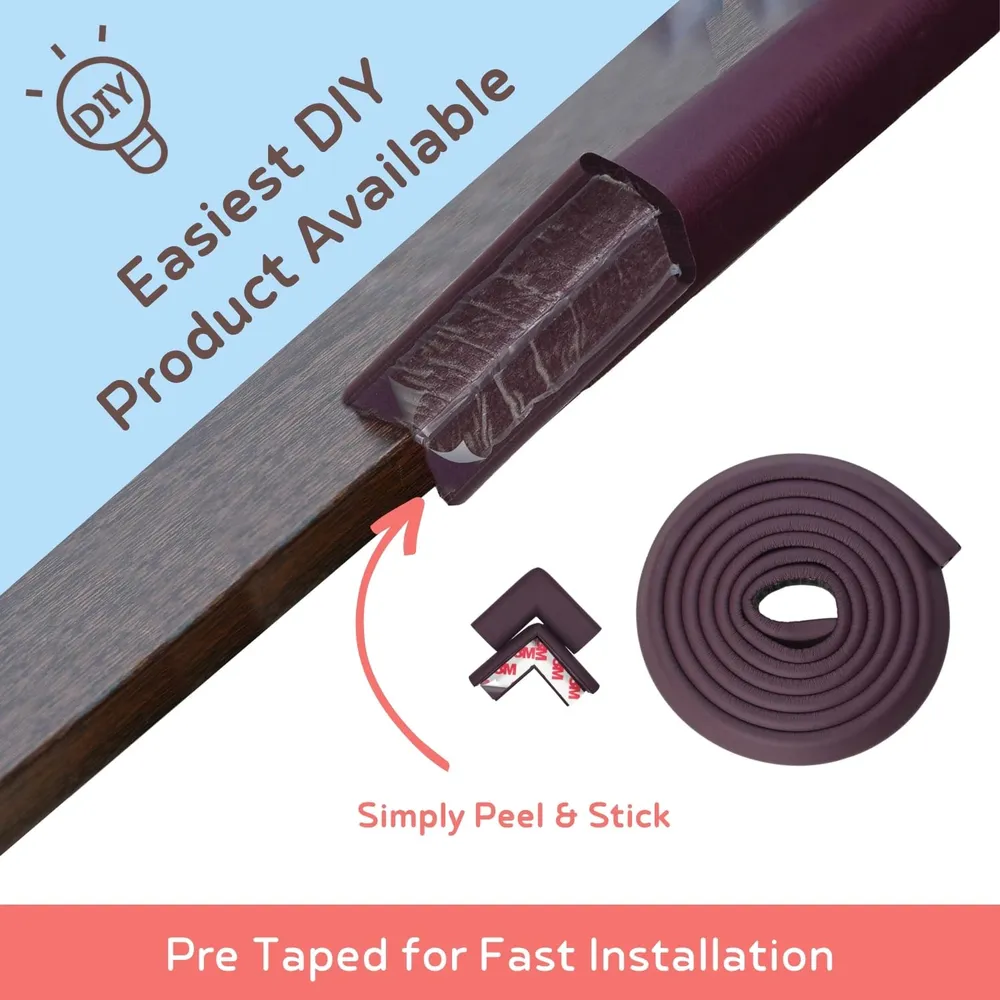BabySafeHouse 6.5ft Pre-Taped Edge Guard & 4 Corner Protector, Brown