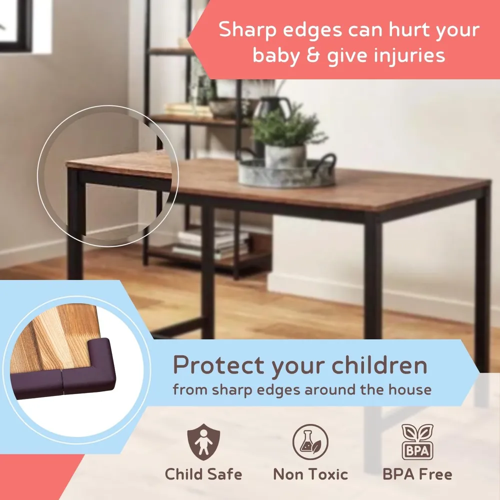 BabySafeHouse 6.5ft Pre-Taped Edge Guard & 4 Corner Protector, Brown