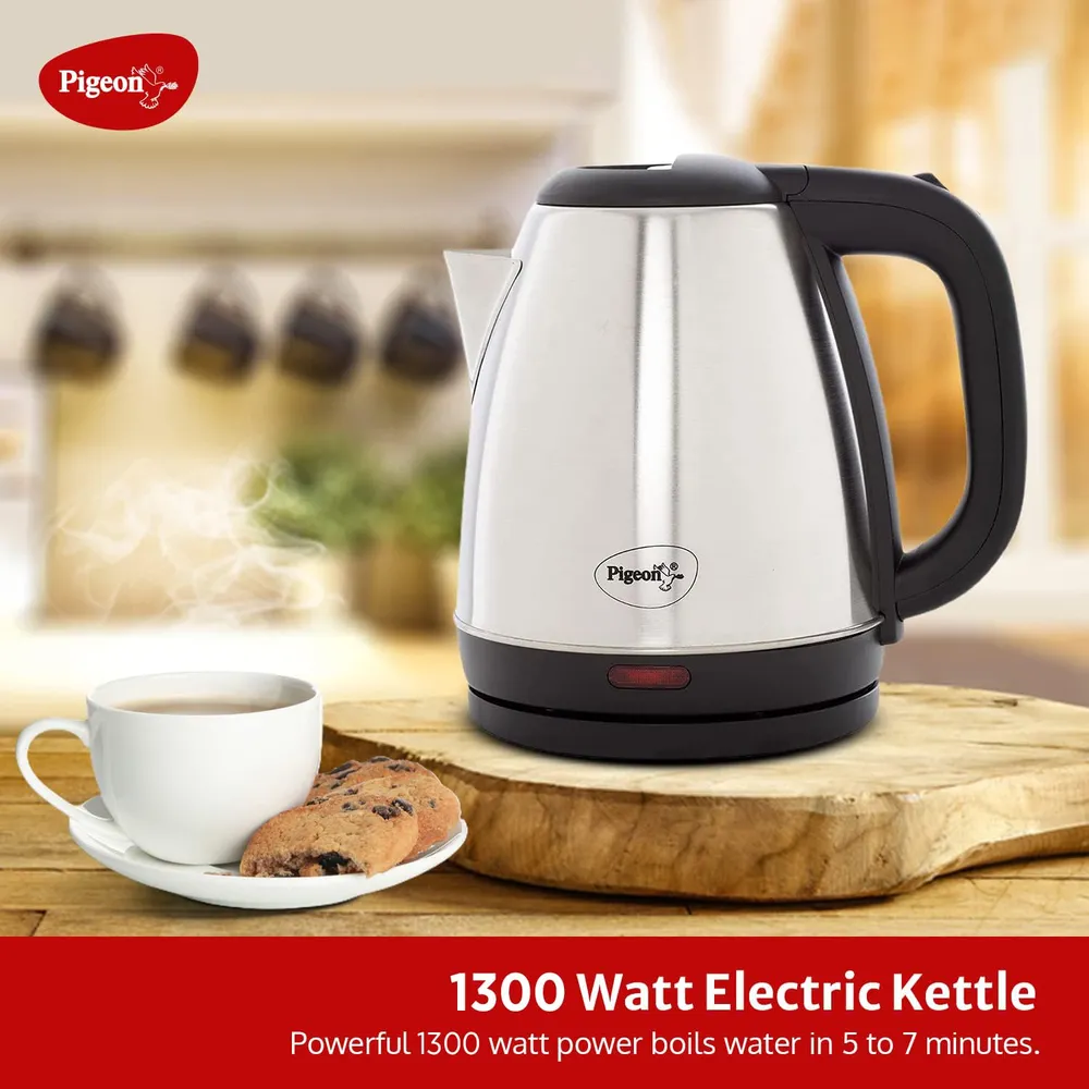Pigeon Amaze Plus Electric Kettle 1.5 L, 1300 Watt, Stainless Steel Body with Auto Shut-off Feature Used for Boiling Water - (Silver)