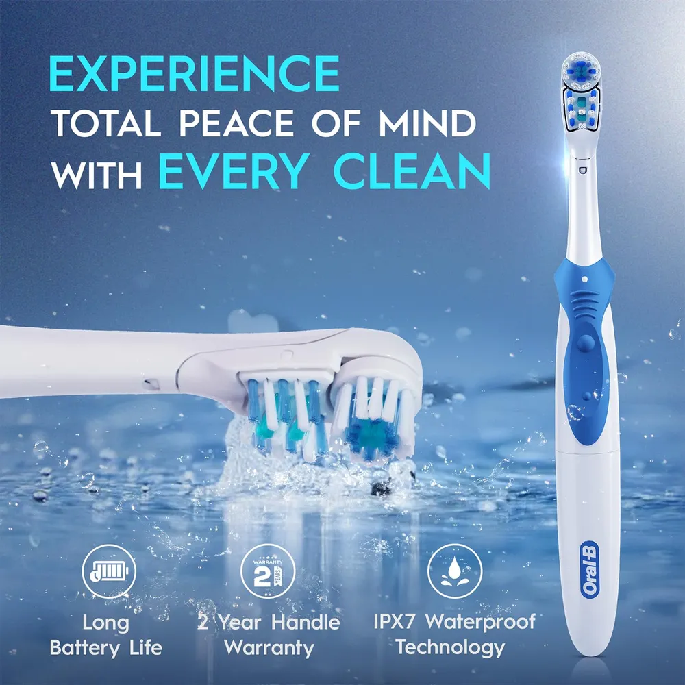 Oral B Cross Action AA Battery Electric Toothbrush for Adults, 90 Day Battery, 2 Year Warranty by Oral-B, IPX7 Water Resistant, Soft Crisscross Bristles (Blue, 1)