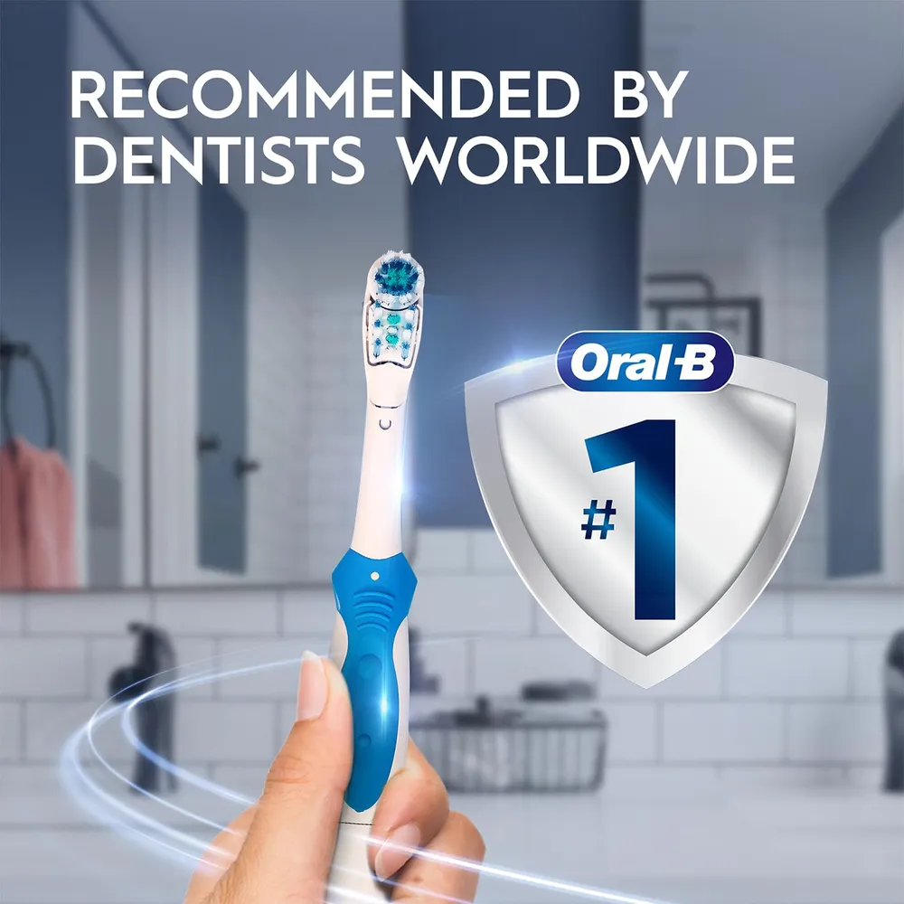 Oral B Cross Action AA Battery Electric Toothbrush for Adults, 90 Day Battery, 2 Year Warranty by Oral-B, IPX7 Water Resistant, Soft Crisscross Bristles (Blue, 1)