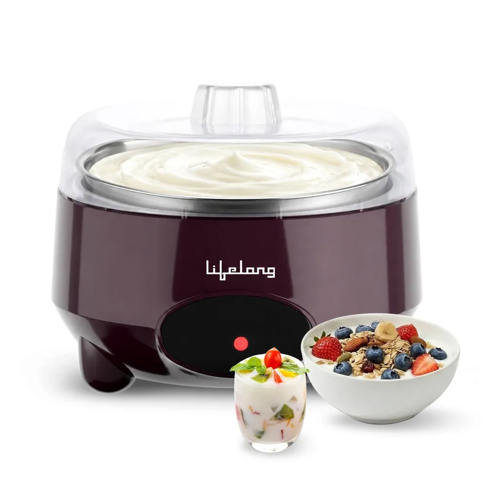 Lifelong Automatic Yogurt & Curd Maker Machine for Home | Auto Temperature Regulation | Electric Probiotic Yogurt Maker for Kitchen (1 L) | Thick Creamy Probiotic Curd |304 Stainless Steel Container