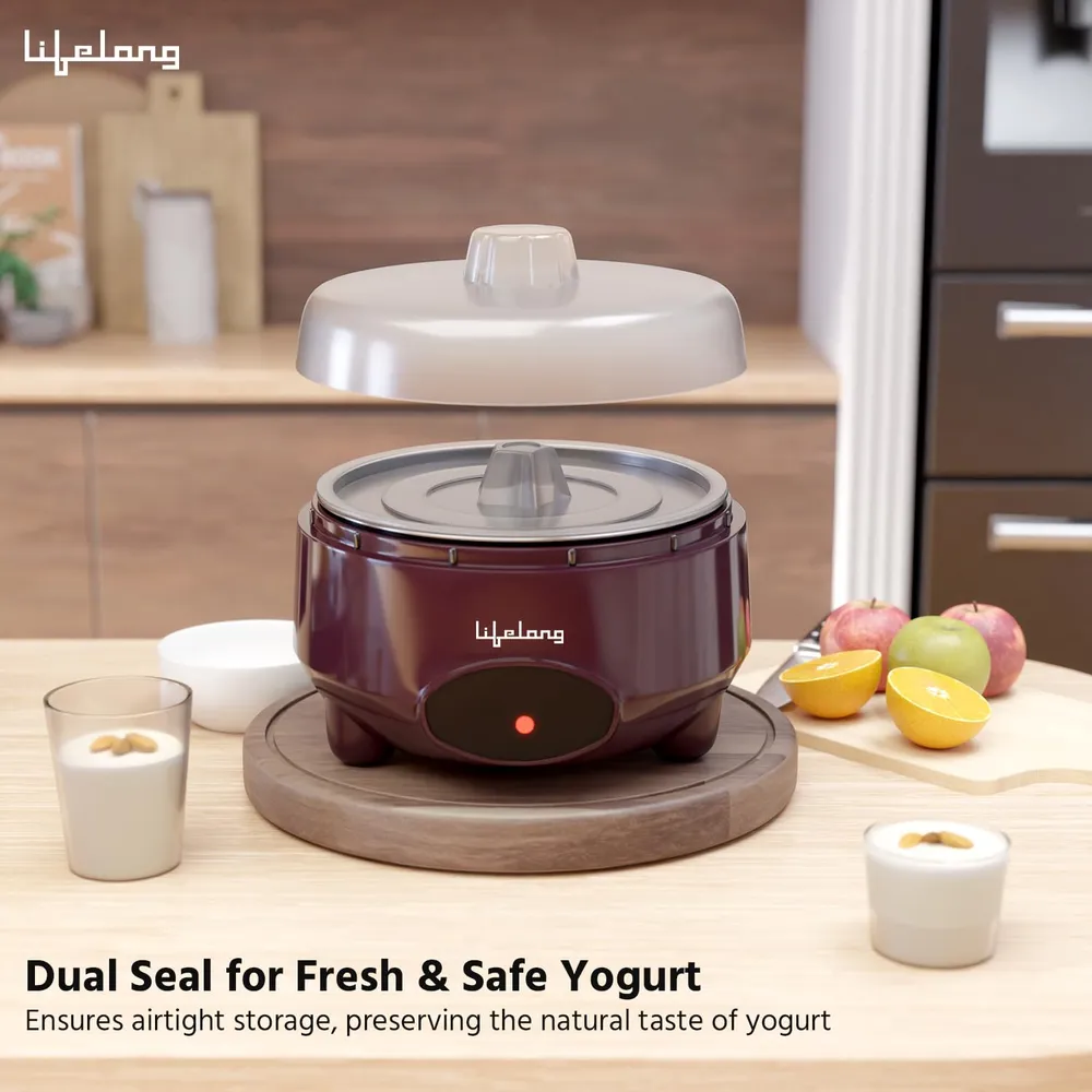 Lifelong Automatic Yogurt & Curd Maker Machine for Home | Auto Temperature Regulation | Electric Probiotic Yogurt Maker for Kitchen (1 L) | Thick Creamy Probiotic Curd |304 Stainless Steel Container