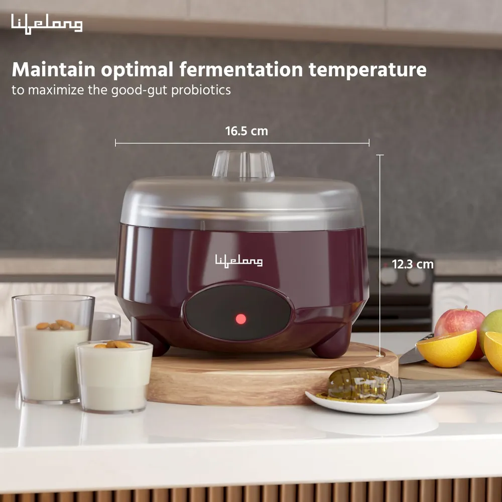 Lifelong Automatic Yogurt & Curd Maker Machine for Home | Auto Temperature Regulation | Electric Probiotic Yogurt Maker for Kitchen (1 L) | Thick Creamy Probiotic Curd |304 Stainless Steel Container