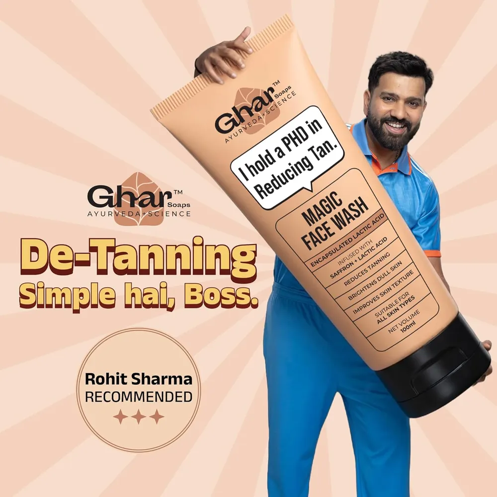 Ghar Soaps De-Tan Face Wash | For Tan Reducing, Brightening & Glowing Skin | With Sandalwood, Saffron, Coconut Oil & Goat milk | For All Skin Types | 100ml (Pack of 1)