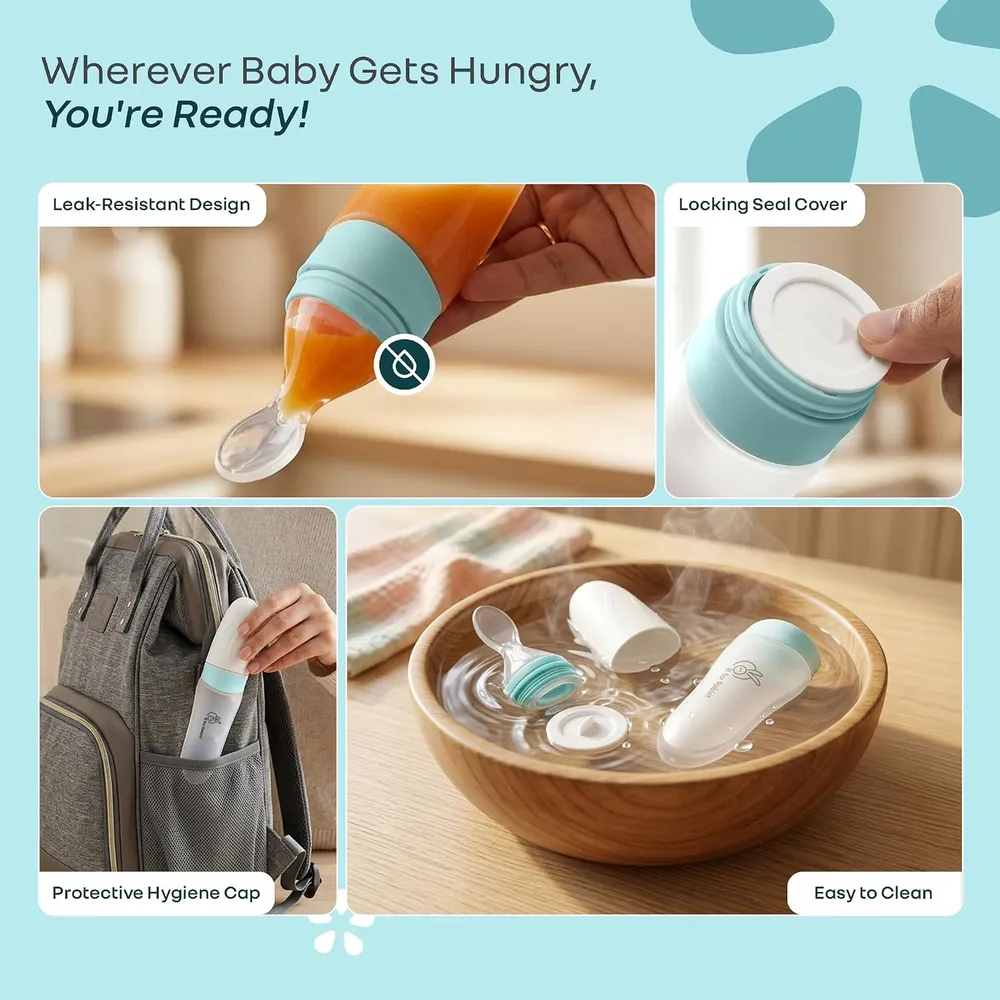 R for Rabbit First Feed Food Feeder for Kids, 90ml Capacity, Premium Soft Silicone Spoon Food Grade BPA Free Material for Kids of 12+ Months (Blue)