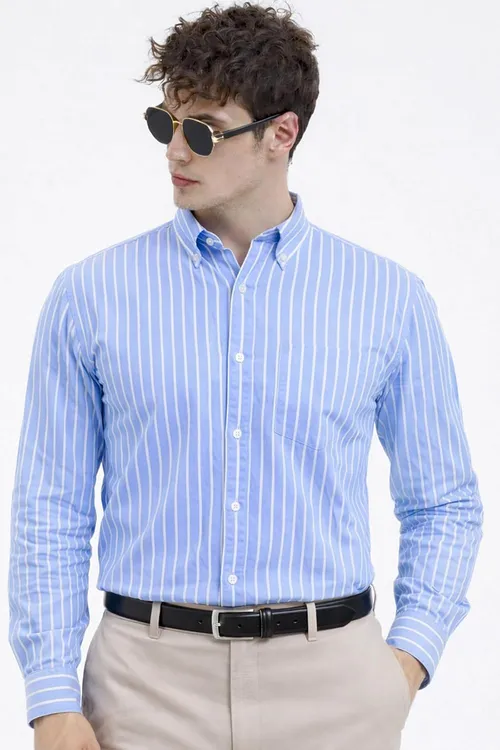 U TURN Men's Casual Printed Striped Stylish Latest Formal Plus Size Shirt for Men | Cotton Mix 220 GSM