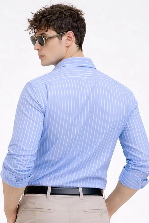 U TURN Men's Casual Printed Striped Stylish Latest Formal Plus Size Shirt for Men | Cotton Mix 220 GSM