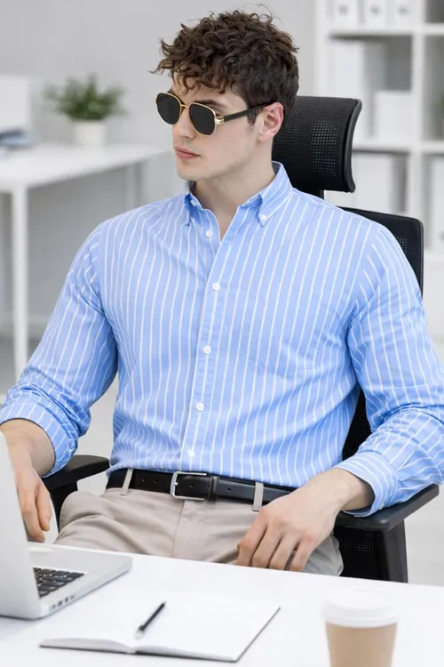 U TURN Men's Casual Printed Striped Stylish Latest Formal Plus Size Shirt for Men | Cotton Mix 220 GSM
