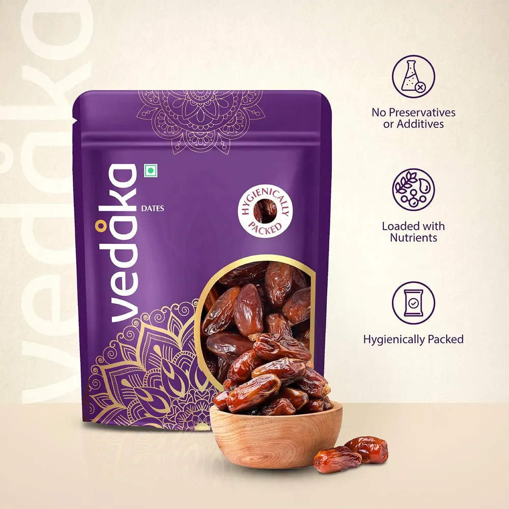 Amazon Brand - Vedaka Fresh Dates | 500 g | Khajur Dry Fruit | Naturally Packed with Nutrients | Healthy Snack | No Added Preservatives Or Additives | Hygienically Packed