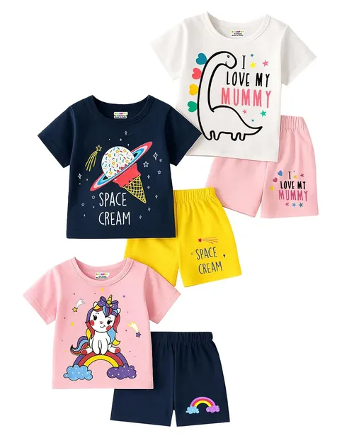 Girls Regular Fit Cotton T-Shirts and Shorts Set