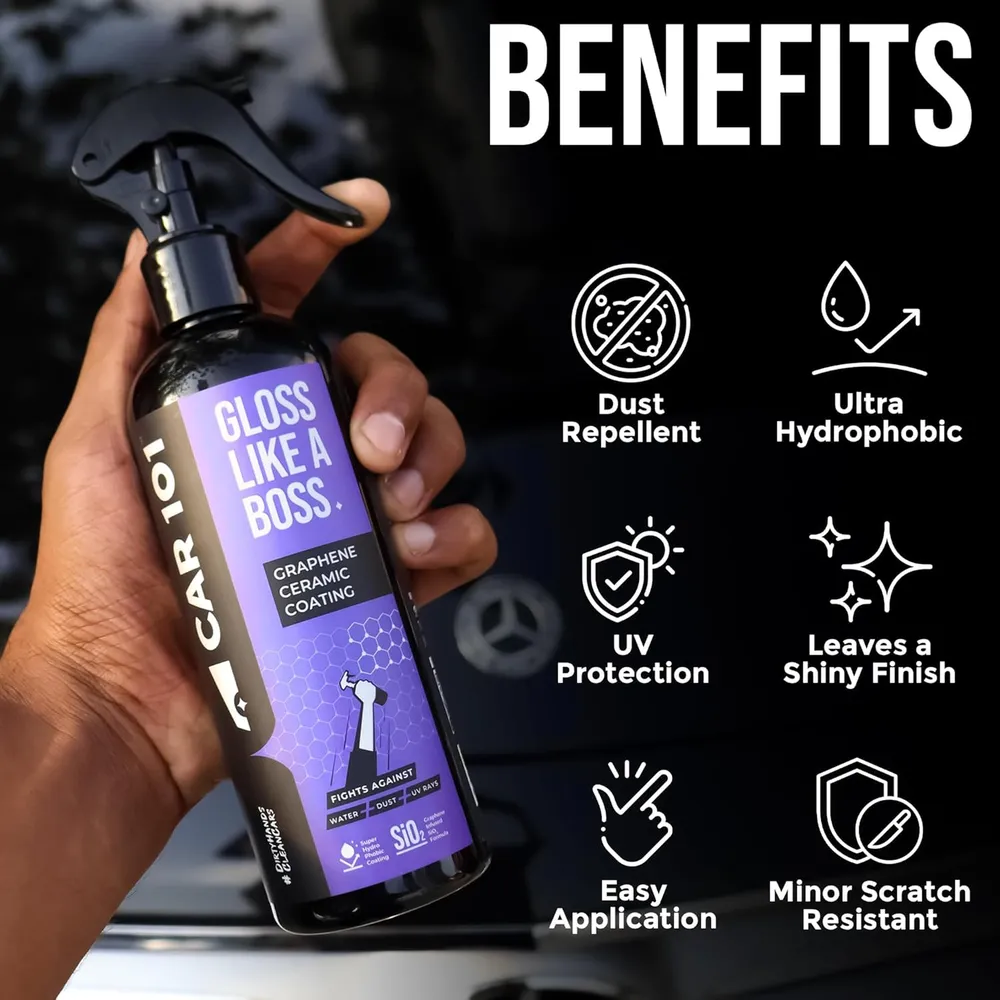 CAR101 Graphene Coating Spray - 300ml | Ceramic + Hydrophobic Finish | Advanced UV Protection | Extreme Gloss | Easy DIY Application | For Cars & Bikes,Multicolor