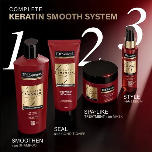 TRESemmé Keratin Smooth Anti Frizz Conditioner 335ml | 72H Frizz Control with Keratin Protein & Argan Oil | Paraben Free Hair Conditioner for Dry Frizzy Hair