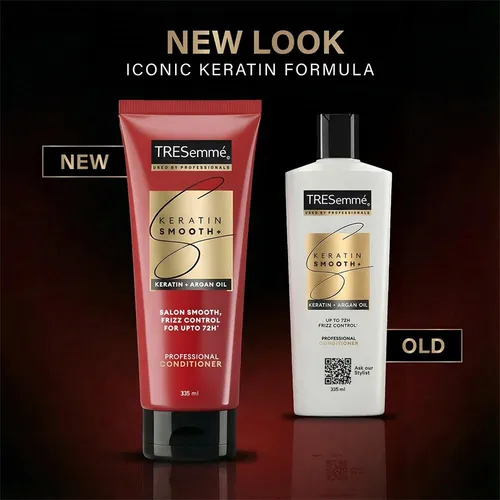 TRESemmé Keratin Smooth Anti Frizz Conditioner 335ml | 72H Frizz Control with Keratin Protein & Argan Oil | Paraben Free Hair Conditioner for Dry Frizzy Hair